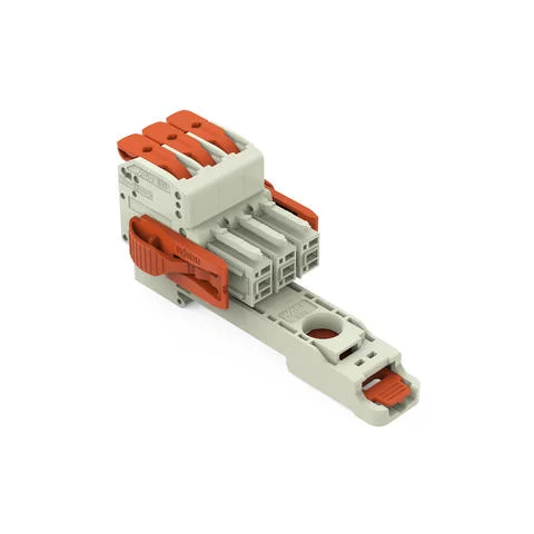 831-1103/038-000/306-000 - 1-conductor female connector; lever; Push-in CAGE CLAMP®; 10 mm²; Pin spacing 7.62 mm; 3-pole; 100% protected against mismating; Lateral locking levers; DIN-35 rail/panel mounting; 10,00 mm²; light gray