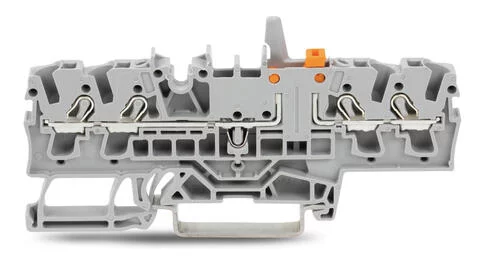 2002-1871/401-000 - Disconnect terminal block; knife disconnect with mechanical interlock; rail mount; 4-conductor; 5.2 mm wide; gray