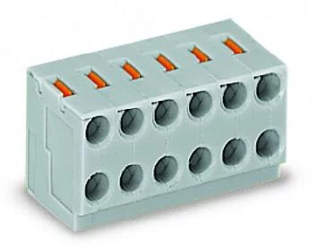 252-105 - 2-conductor female connector; push-button; PUSH WIRE®; 0.8 mm Ø; Pin spacing 3.5 mm; 5-pole; for solder pin strip; 0,50 mm²; gray