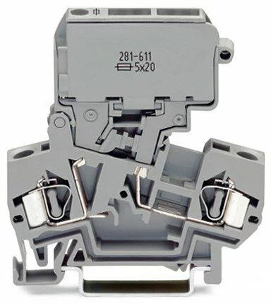 281-622 - 2-conductor fuse terminal block; with pivoting fuse holder; for 5 x 30 mm miniature metric fuse; without blown fuse indication; for DIN-rail 35 x 15 and 35 x 7.5; 4 mm²; CAGE CLAMP®; 4,00 mm²; gray