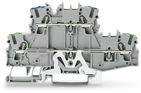 2002-2727 - Double-deck terminal block; Ground conductor/through terminal block; 2.5 mm²; PE/L; suitable for Ex e II applications; without marker carrier; Blue conductor entry upper deck; for DIN-rail 35 x 15 and 35 x 7.5; Push-in CAGE CLAMP®; 2,50 mm²; g