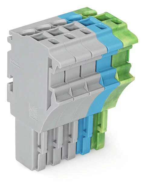2022-105/000-038 - 1-conductor female connector; Push-in CAGE CLAMP®; 4 mm²; Pin spacing 5.2 mm; 5-pole; 4,00 mm²; gray/blue/green-yellow