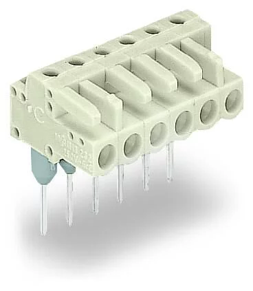 722-238/005-000 - Female connector for rail-mount terminal blocks; 0.6 x 1 mm pins; angled; 100% protected against mismating; Pin spacing 5 mm; 8-pole; light gray