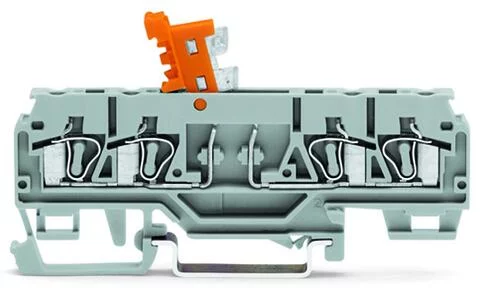 280-883 - 4-conductor disconnect/test terminal block; with pivoting knife disconnect; with test port; for 2 mm and 3 mm Ø test plugs; for DIN-rail 35 x 15 and 35 x 7.5; 2.5 mm²; CAGE CLAMP®; 2,50 mm²; orange