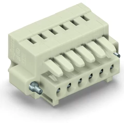 734-102/107-000 - 1-conductor female connector; CAGE CLAMP®; 1.5 mm²; Pin spacing 3.5 mm; 2-pole; 100% protected against mismating; Screw flange; 1,50 mm²; light gray