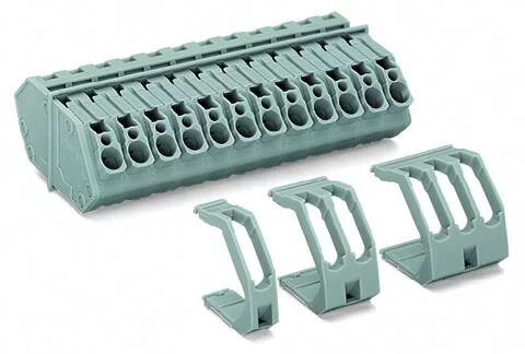 826-164 - Through-panel terminal block; with end plate and retaining clip; 4-pole; for plate thickness 1-4 mm; 7 mm wide; gray