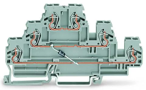 870-590/281-675 - Component terminal block; triple-deck; with diode 1N4007; Anode, bottom; for DIN-rail 35 x 15 and 35 x 7.5; 2.5 mm²; CAGE CLAMP®; 2,50 mm²; gray