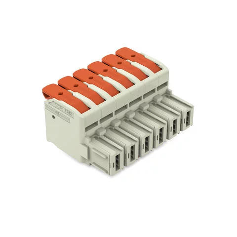 832-1106/322-000 - 1-conductor female connector; lever; Push-in CAGE CLAMP®; 16 mm²; Pin spacing 10.16 mm; 6-pole; 100% protected against mismating; Centered locking levers; Silver-plated contacts; 16,00 mm²; light gray