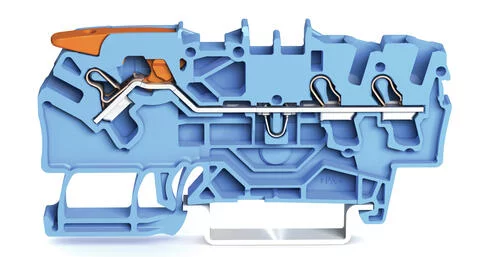 2102-1304 - TOPJOB®S feedthrough terminal block with Lever and Open Tool Slots; rail mount; 3-conductor; 5.2 mm wide; blue