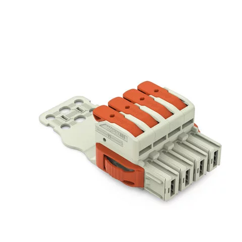 832-1104/314-000 - 1-conductor female connector; lever; Push-in CAGE CLAMP®; 16 mm²; Pin spacing 10.16 mm; 4-pole; 100% protected against mismating; Lateral locking levers; Strain relief plate; Silver-plated contacts; 16,00 mm²; light gray