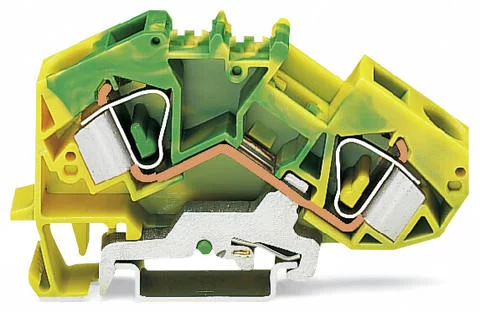 783-607 - Ground terminal block; angled; rail mount; 2-conductor; 12 mm wide; green-yellow