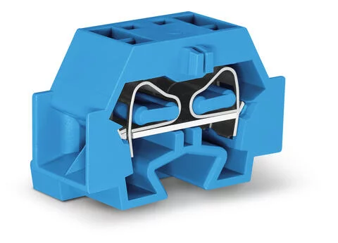 262-334 - 4-conductor terminal block; without push-buttons; suitable for Ex i applications; with fixing flange; 1-pole; for screw or similar mounting types; Fixing hole 3.2 mm Ø; 4 mm²; CAGE CLAMP®; 4,00 mm²; blue