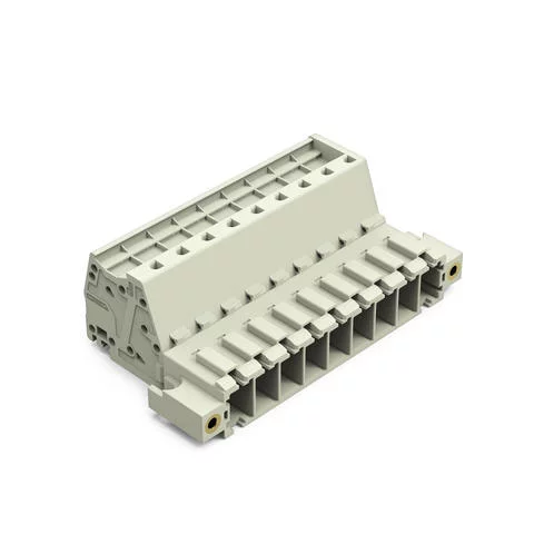 831-3209/109-000 - 1-conductor male connector; Push-in CAGE CLAMP®; 10 mm²; Pin spacing 7.62 mm; 9-pole; 100% protected against mismating; Threaded flange; 10,00 mm²; light gray