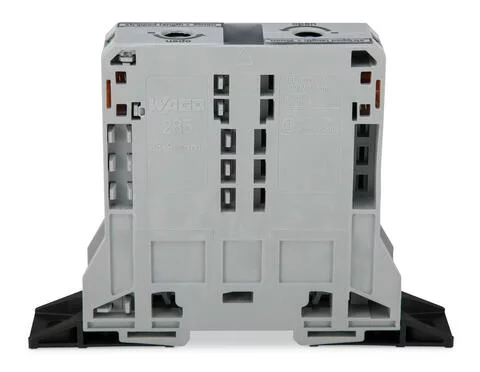 285-181 - POWER CAGE CLAMP feedthrough terminal block; with fixing flanges; 2-conductor; 4/0 AWG; 25 mm wide; gray