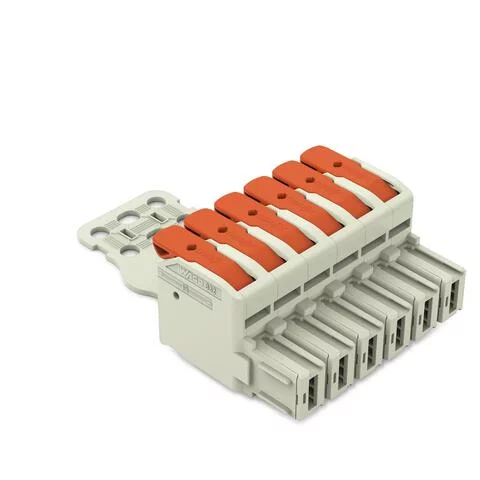 832-1106/334-000 - 1-conductor female connector; lever; Push-in CAGE CLAMP®; 16 mm²; Pin spacing 10.16 mm; 6-pole; 100% protected against mismating; Strain relief plate; Silver-plated contacts; 16,00 mm²; light gray