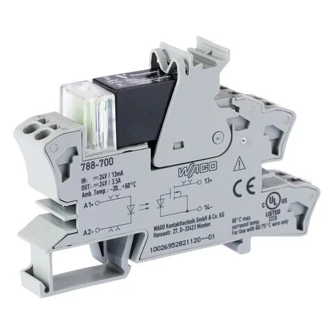 788-700 - Solid-state relay module; Nominal input voltage: 24 VDC; Output voltage range: 0 … 24 VDC; Limiting continuous current: 3.5 A; 2-wire connection; Red status indicator; Module width: 15 mm; gray 788-700 - Solid-state relay module; Nominal input voltage: 24 VDC; Output voltage range: 0 … 24 VDC; Limiting continuous current: 3.5 A; 2-wire connection; Red status indicator; Module width: 15 mm; gray