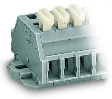 261-427/331-000 - 2-conductor terminal strip; on one side with push-buttons; with fixing flanges; 7-pole; for screw or similar mounting types; Fixing hole 3.2 mm Ø; 2.5 mm²; CAGE CLAMP®; 2,50 mm²; gray