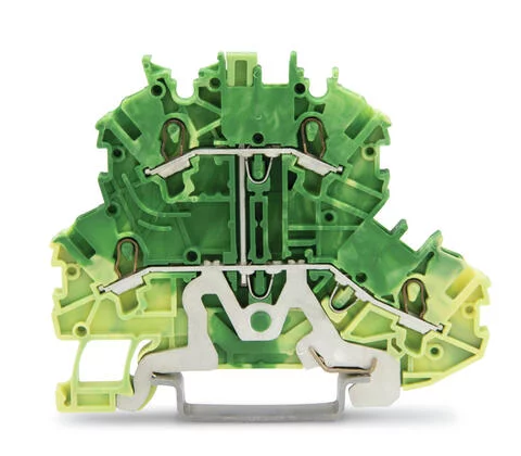 2000-2207 - TOPJOB®S double-deck ground terminal block;internally commoned; rail mount; 4-conductor; 3.5 mm wide; green-yellow