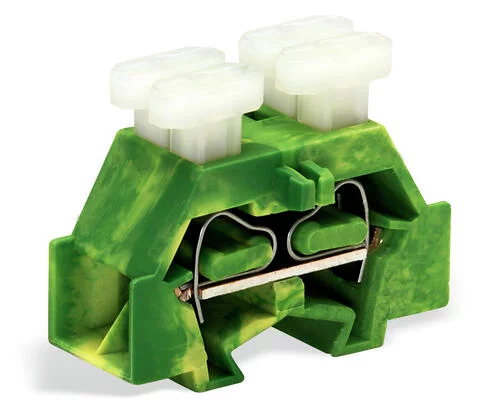 261-357/342-000 - Space-saving, 4-conductor end terminal block; on both sides with push-buttons; without protruding snap-in mounting foot; 1-pole; for terminal strips with snap-in mounting feet; 2.5 mm²; CAGE CLAMP®; 2,50 mm²; green-yellow