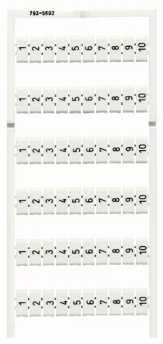 793-5602 - WMB marking card; as card; MARKED; 1 ... 10 (10x); stretchable 5 - 5.2 mm; Vertical marking; snap-on type; white 793-5602 - WMB marking card; as card; MARKED; 1 ... 10 (10x); stretchable 5 - 5.2 mm; Vertical marking; snap-on type; white