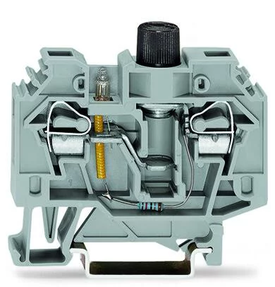 282-124 - 2-conductor fuse terminal block; for 5 x 20 mm miniature metric fuse; with blown fuse indication by neon lamp; for DIN-rail 35 x 15 and 35 x 7.5; 6 mm²; CAGE CLAMP®; 6,00 mm²; gray