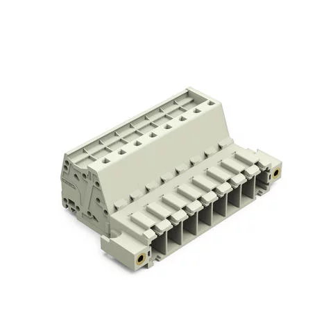 831-3208/109-000 - 1-conductor male connector; Push-in CAGE CLAMP®; 10 mm²; Pin spacing 7.62 mm; 8-pole; 100% protected against mismating; Threaded flange; 10,00 mm²; light gray