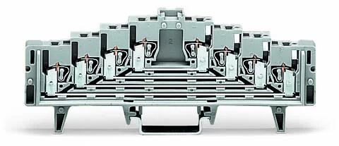 727-230 - 4-level terminal block for matrix patching; without locking clips; one potential per level; with 2.3 mm Ø test port; for 35 x 15 mounting rail; 1.5 mm²; 1,50 mm²; gray