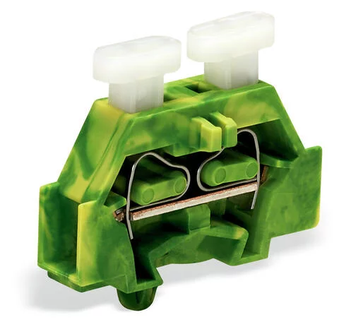 261-317/341-000 - 2-conductor terminal block; on both sides with push-button; with snap-in mounting foot; 1-pole; for plate thickness 0.6 - 1.2 mm; Fixing hole 3.5 mm Ø; 2.5 mm²; CAGE CLAMP®; 2,50 mm²; green-yellow