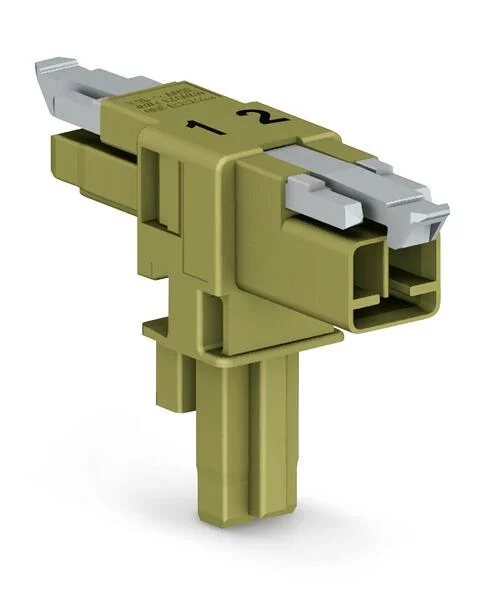 890-1602 - T-distribution connector; 2-pole; Cod. B; 1 input; 2 outputs; 2 locking levers; light green