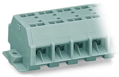 262-256 - 4-conductor terminal strip; without push-buttons; with snap-in mounting feet; 6-pole; for plate thickness 0.6 - 1.2 mm; Fixing hole 3.5 mm Ø; 4 mm²; CAGE CLAMP®; 4,00 mm²; gray