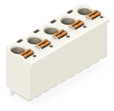 2092-3175 - 1-conductor THT female connector straight; push-button; Push-in CAGE CLAMP®; 2.5 mm²; Pin spacing 7.5 mm; 5-pole; 1.4 mm Ø solder pin; 2,50 mm²; light gray