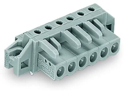 232-233/031-000 - THT female header; angled; Pin spacing 5 mm; 3-pole; clamping collar; 0.6 x 1.0 mm solder pin; gray