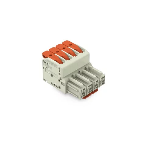 831-1104/322-000 - 1-conductor female connector; lever; Push-in CAGE CLAMP®; 10 mm²; Pin spacing 7.62 mm; 4-pole; 100% protected against mismating; Centered locking levers; 10,00 mm²; light gray