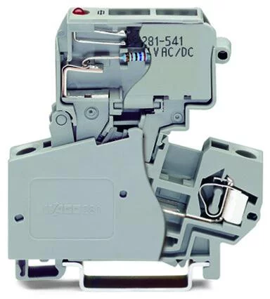 281-613/281-541 - 2-conductor fuse terminal block; with pivoting fuse holder; for miniature metric fuse 1/4 x 1 mm; with blown fuse indication by LED; 15 - 30 V; for DIN-rail 35 x 15 and 35 x 7.5; 4 mm²; CAGE CLAMP®; 4,00 mm²; gray