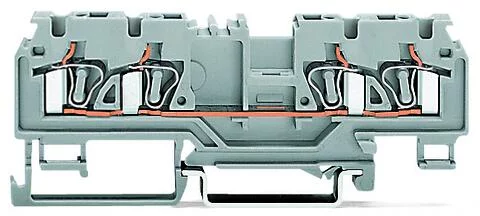880-831/999-940 - 4-conductor through terminal block; 4 mm²; with test port; without shield contact; center marking; for DIN-rail 35 x 15 and 35 x 7.5; CAGE CLAMP®; 4,00 mm²; gray