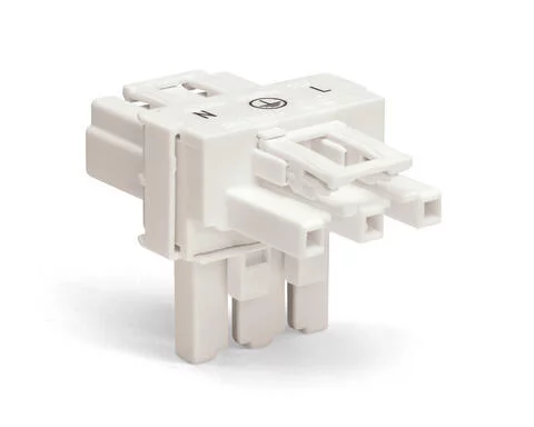 770-656 - T-distribution connector; 3-pole; Cod. A; 1 input; 2 outputs; 2 locking levers; white