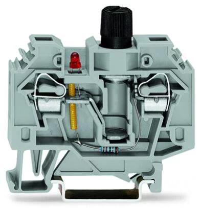 282-128/281-413 - 2-conductor fuse terminal block; for glass cartridge fuse ¼ x 1¼; with blown fuse indication by LED; 24 VDC; for DIN-rail 35 x 15 and 35 x 7.5; 6 mm²; CAGE CLAMP®; 6,00 mm²; gray