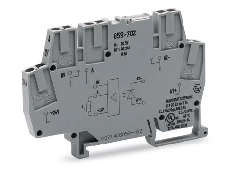 859-702 - Optocoupler module; Nominal input voltage: 5 VDC; Output voltage range: 0 … 24 VDC; Limiting continuous current: 0.5 A; Frequency: 10 kHz; Module width: 6 mm; gray 859-702 - Optocoupler module; Nominal input voltage: 5 VDC; Output voltage range: 0 … 24 VDC; Limiting continuous current: 0.5 A; Frequency: 10 kHz; Module width: 6 mm; gray