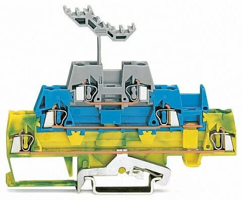 280-547 - Triple-deck terminal block; Shield/through/through terminal block; 2.5 mm²; with marker carrier; for DIN-rail 35 x 15 and 35 x 7.5; CAGE CLAMP®; 2,50 mm²; green-yellow/blue/gray