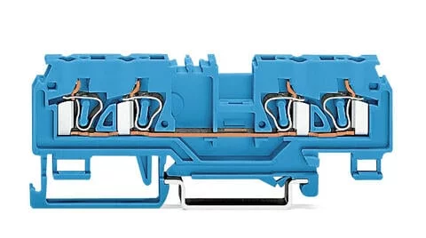 880-834/999-940 - 4-conductor through terminal block; 4 mm²; with test port; suitable for Ex i applications; center marking; for DIN-rail 35 x 15 and 35 x 7.5; CAGE CLAMP®; 4,00 mm²; blue
