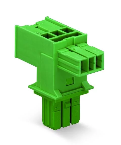 893-1606 - T-distribution connector; 2-pole; Cod. E; 1 input; 2 outputs; green