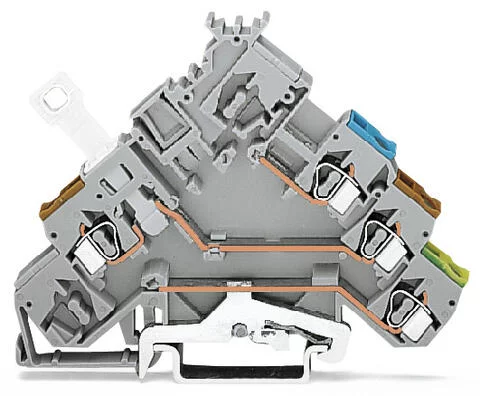 280-576 - 3-conductor actuator supply terminal block; with ground contact; with colored conductor entries; 2.5 mm²; CAGE CLAMP®; 2,50 mm²; gray