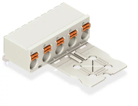 2092-3352 - 1-conductor THT female connector angled; push-button; Push-in CAGE CLAMP®; 2.5 mm²; Pin spacing 7.5 mm; 2-pole; 1.4 mm Ø solder pin; Gripping plate; 2,50 mm²; light gray