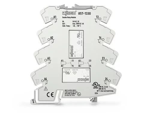 857-1330 - Relay module; 2-port; Nominal input voltage: 24 V AC/DC; 1 make contact; Limiting continuous current: 4 A; Yellow status indicator; Module width: 6 mm; 2,50 mm²