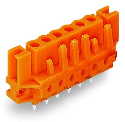 232-163/047-000 - THT female header; straight; Pin spacing 5.08 mm; 3-pole; Spacer flange; 0.6 x 1.0 mm solder pin; orange