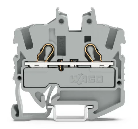 2052-1201 - 2-conductor miniature through terminal block; with operating slots; 2.5 mm²; with test port; side and center marking; for DIN-15 rail; Push-in CAGE CLAMP®; 2,50 mm²; gray 2052-1201 - 2-conductor miniature through terminal block; with operating slots; 2.5 mm²; with test port; side and center marking; for DIN-15 rail; Push-in CAGE CLAMP®; 2,50 mm²; gray