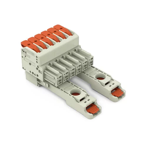 831-1106/306-000 - 1-conductor female connector; lever; Push-in CAGE CLAMP®; 10 mm²; Pin spacing 7.62 mm; 6-pole; 100% protected against mismating; DIN-35 rail/panel mounting; 10,00 mm²; light gray