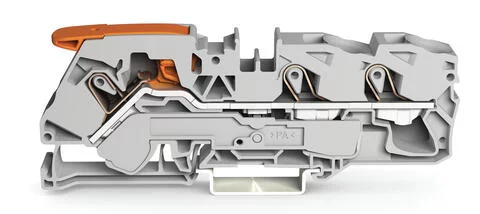 2116-1301 - TOPJOB®S feedthrough terminal block with Lever and Open Tool Slots; rail mount; 3-conductor; 10 mm wide; gray