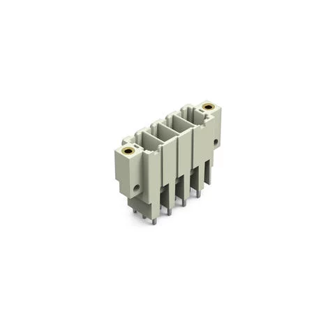 831-3604/108-000 - THT male header; 1.0 x 1.2 mm solder pin; straight; 100% protected against mismating; Threaded flange; Pin spacing 7.62 mm; 4-pole; light gray