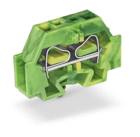 262-317 - 2-conductor terminal block; without push-buttons; with snap-in mounting foot; 1-pole; for plate thickness 0.6 - 1.2 mm; Fixing hole 3.5 mm Ø; 4 mm²; CAGE CLAMP®; 4,00 mm²; green-yellow
